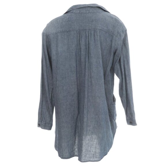 CP Shades Women’s Blue Linen Blend Chambray Tunic Top Pockets Made in USA Small - Picture 2 of 6